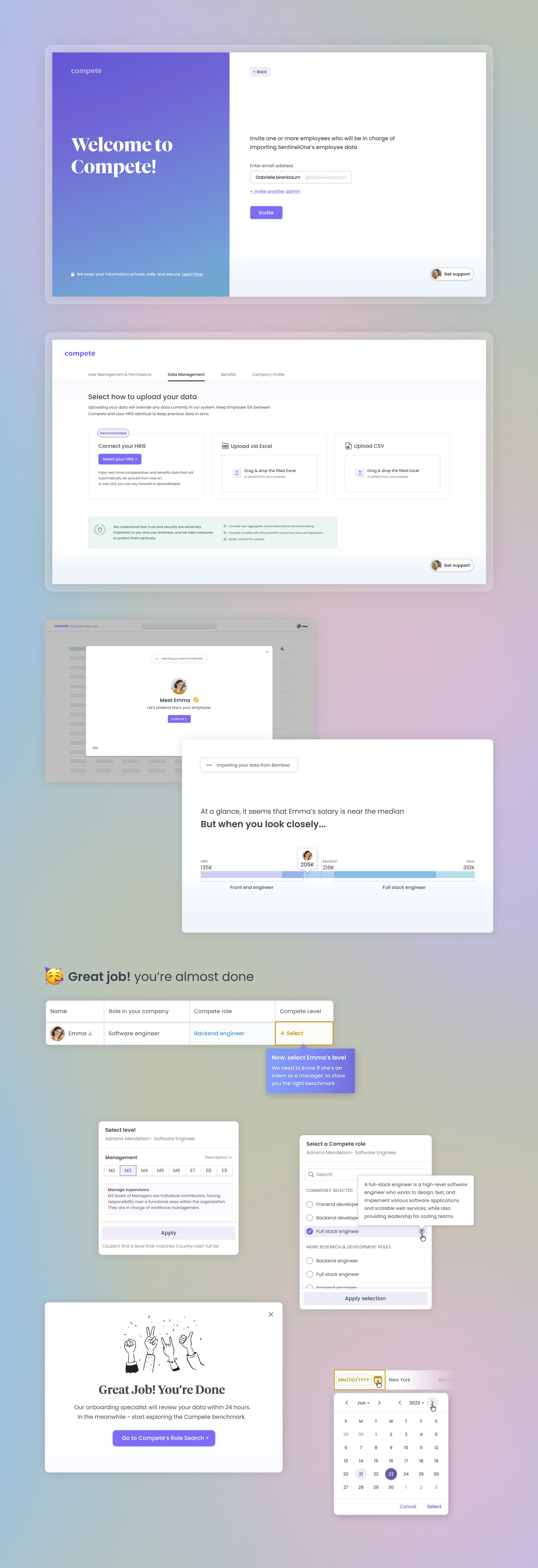 Compete onboarding, setup and configuration flows