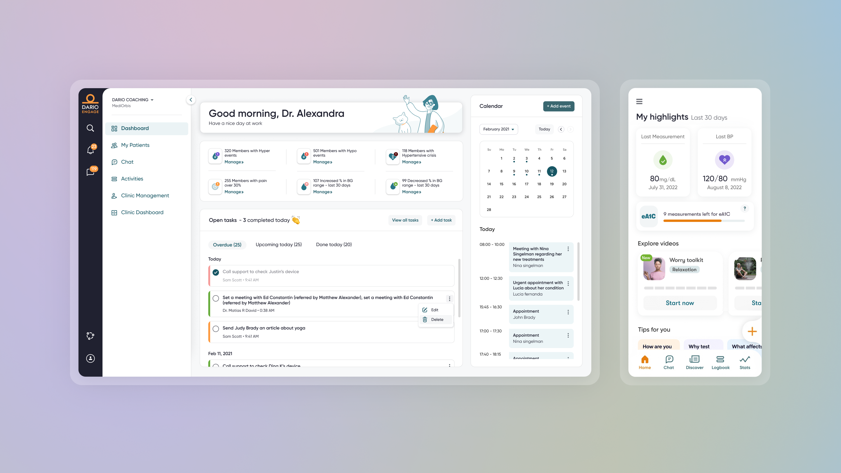 Dario clinician platform and mobile experience together