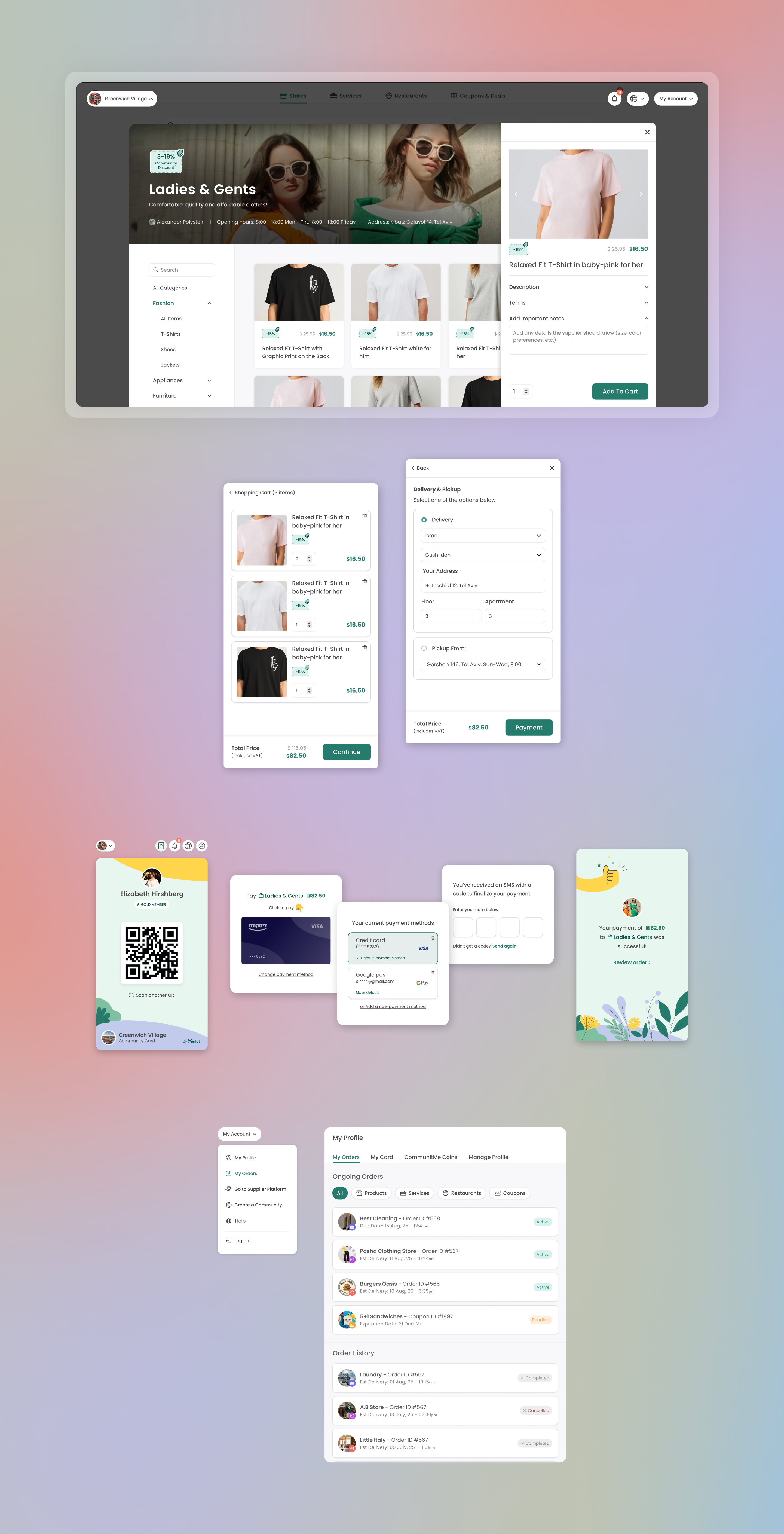 Keilot member marketplace and checkout screens